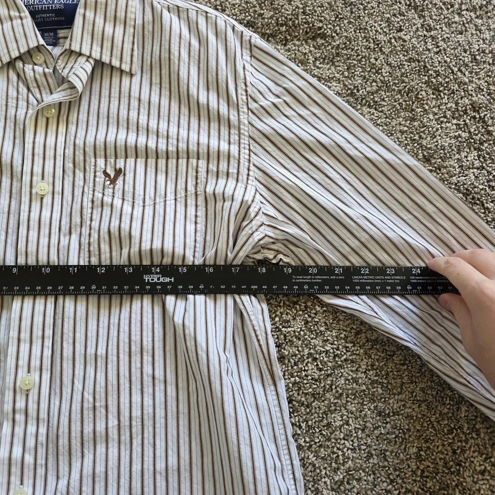 American Eagle Outfitters Shirt Mens Medium Brown Striped Vintage Fit Casual - Picture 2 of 5